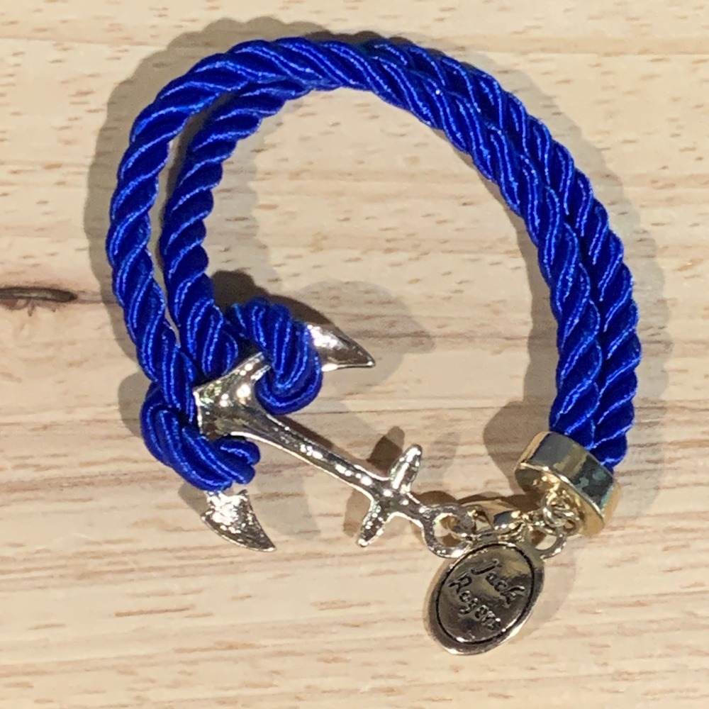 Jack Rogers Anchor Bracelet Womens Blue Gold Nautical Rope Coastal Preppy 7"